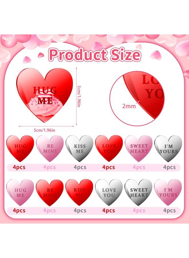 FULAIERGD 48 Pcs Happy Valentine's Day Cake Toppers, Mirror Acrylic Cupcake Toppers for Cake Desserts Decorations, 3 Colors Heart-Shape Cupcake Picks Engraved Topper for Valentine Anniversary Party Decor - Image 2