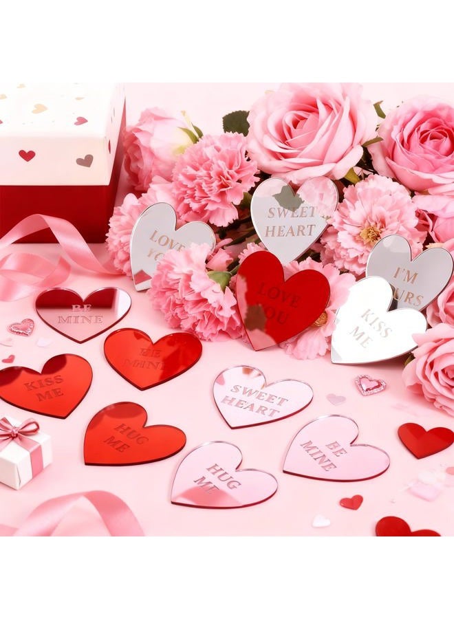 FULAIERGD 48 Pcs Happy Valentine's Day Cake Toppers, Mirror Acrylic Cupcake Toppers for Cake Desserts Decorations, 3 Colors Heart-Shape Cupcake Picks Engraved Topper for Valentine Anniversary Party Decor - Image 4