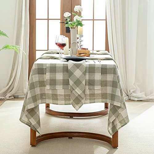 EVERLY 100% Yarn-Dyed Linen Rectangle Tablecloths 60x84Inches for Dining,Buffet Parties,Picnic,Events and Restaurants,Decorative Halloween,Thanksgiving Machine Washable Tablecloths-Sage Green Plaid - Image 3