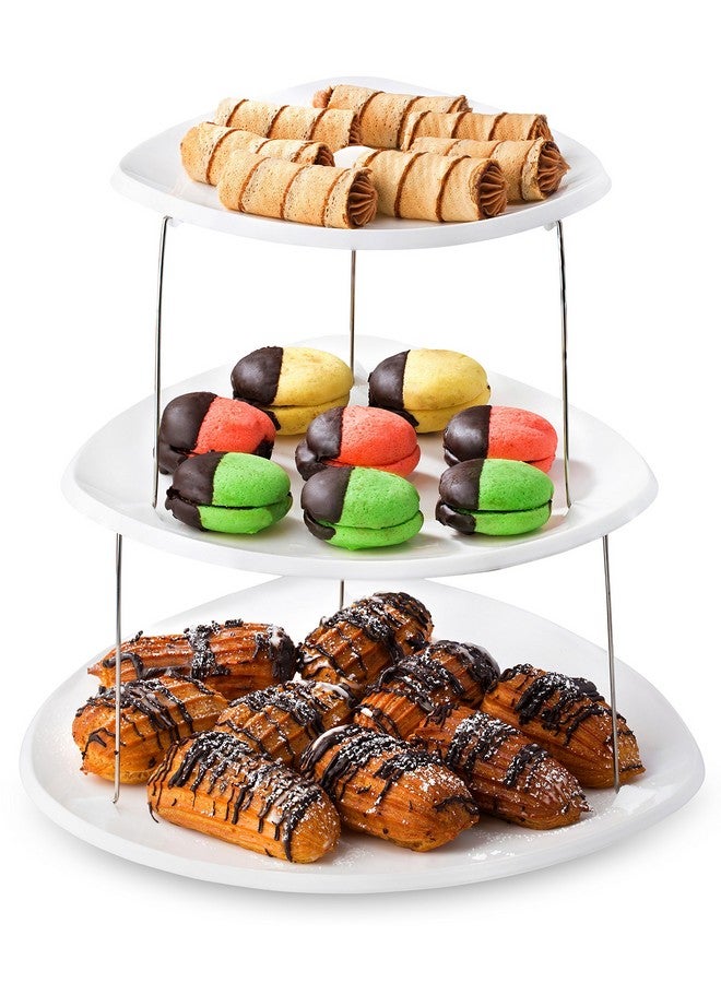 Masirs Collapsible 3-Tier Party Tray: Decorative Design Folds for Minimal Storage. an Elegant Serving Tray for Sandwiches, Cake, Sliced Cheese, and Deli Meat. - Image 1