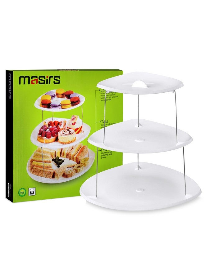 Masirs Collapsible 3-Tier Party Tray: Decorative Design Folds for Minimal Storage. an Elegant Serving Tray for Sandwiches, Cake, Sliced Cheese, and Deli Meat. - Image 5