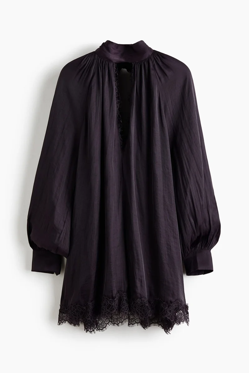 H&M  Lace-trimmed balloon-sleeved dress for Women | Best Price UAE
