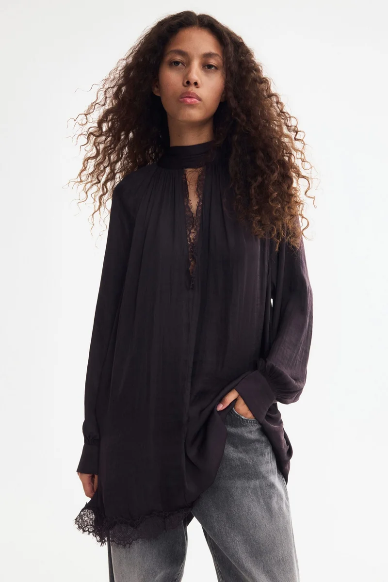 H&M  Lace-trimmed balloon-sleeved dress for Women | Best Price UAE
