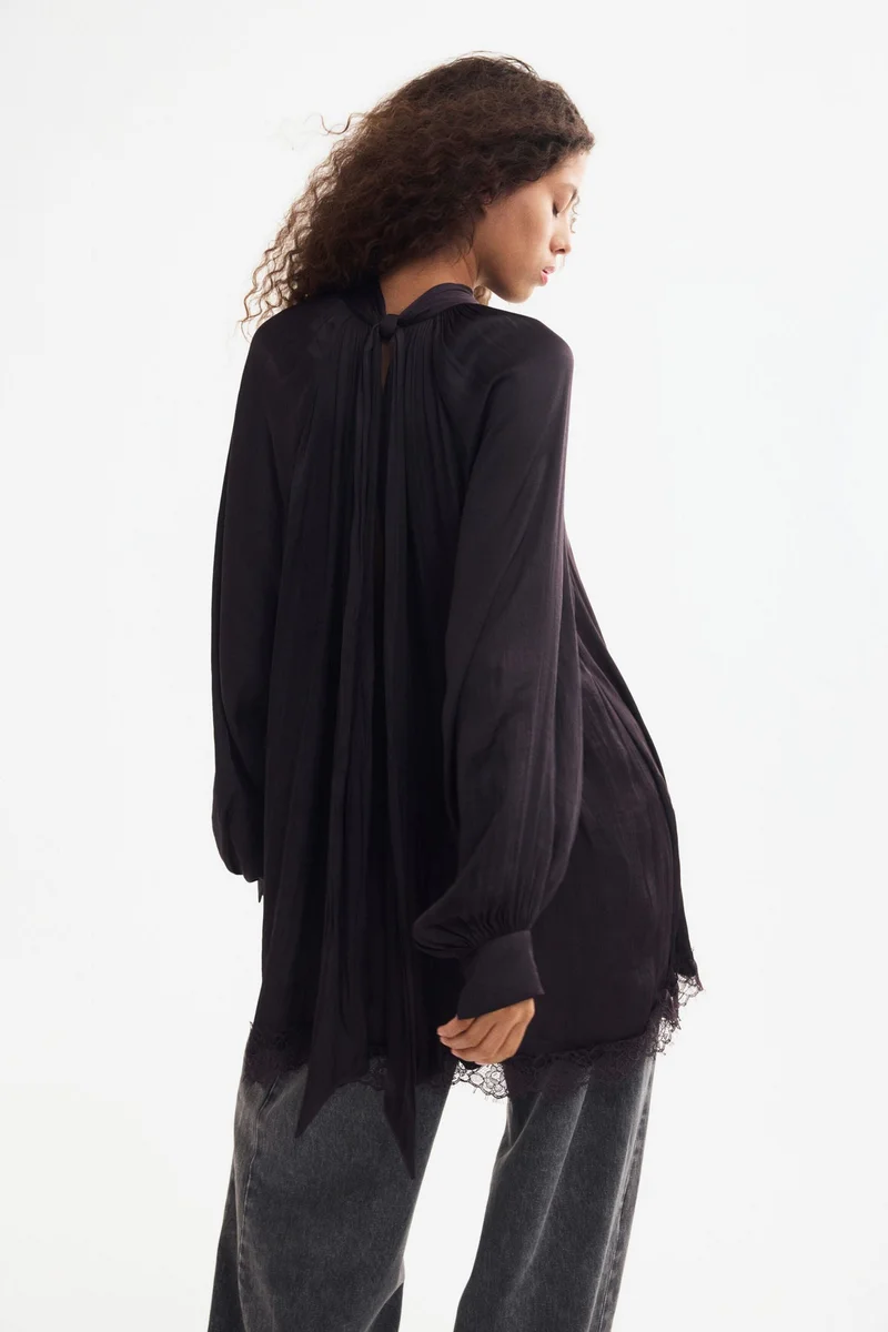 H&M  Lace-trimmed balloon-sleeved dress for Women | Best Price UAE