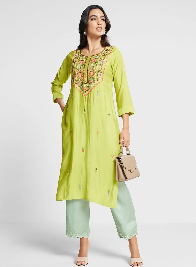 kolaba Embroidered Floral Print Kurti