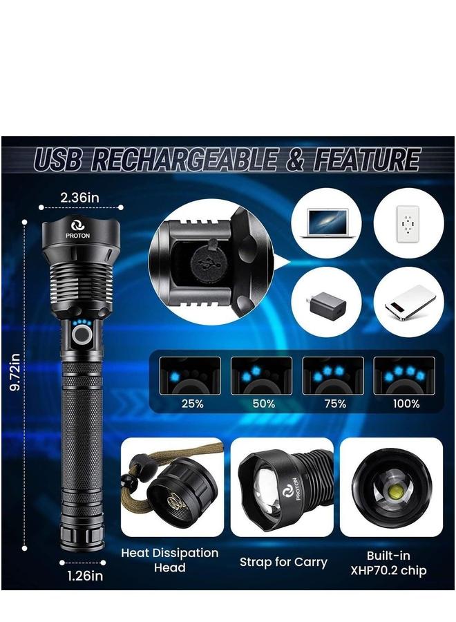 HOMESTAR Super Bright Rechargeable LED Flashlights,XHP70.2, 10000mAh Parallel Battery, Zoomable&IPX5 Waterproof - Image 5