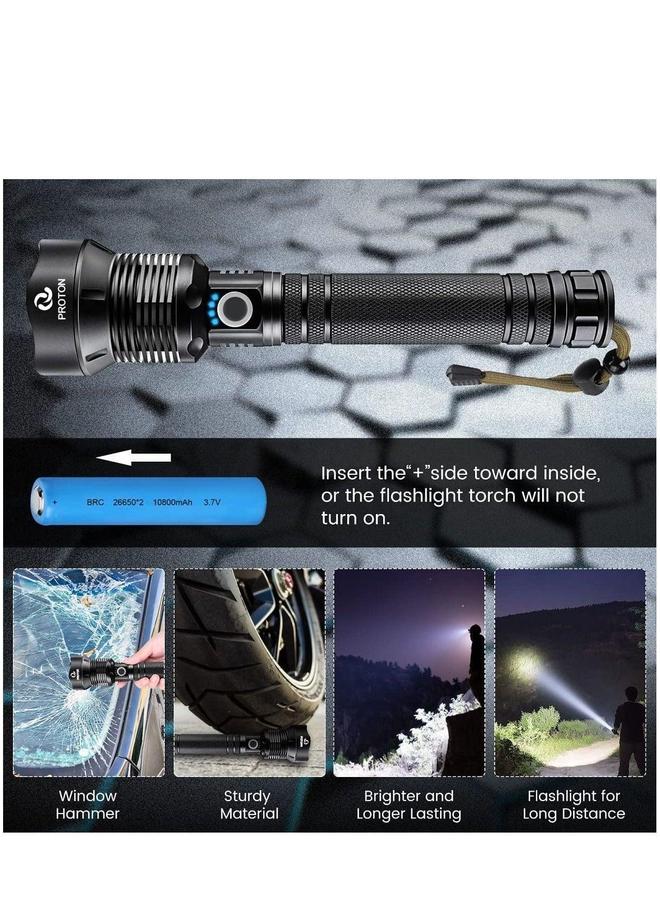 HOMESTAR Super Bright Rechargeable LED Flashlights,XHP70.2, 10000mAh Parallel Battery, Zoomable&IPX5 Waterproof - Image 4