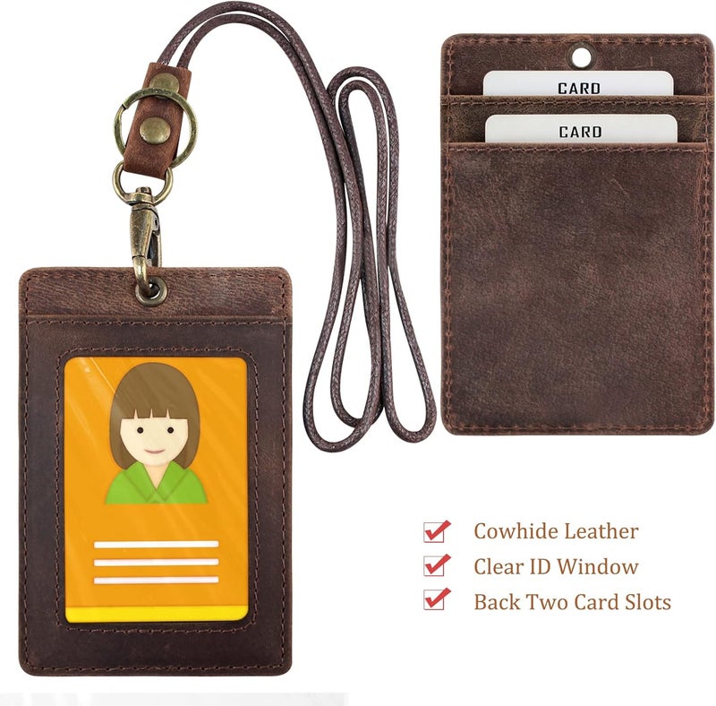 boshiho Office Lanyard Card Holder with Neck Strap, Faux Leather, Ideal for ID Cards and Other Cards as well as Keys, USB Drives or Mobile Phones, Strong Attachment Clip, Dark Brown - Image 5