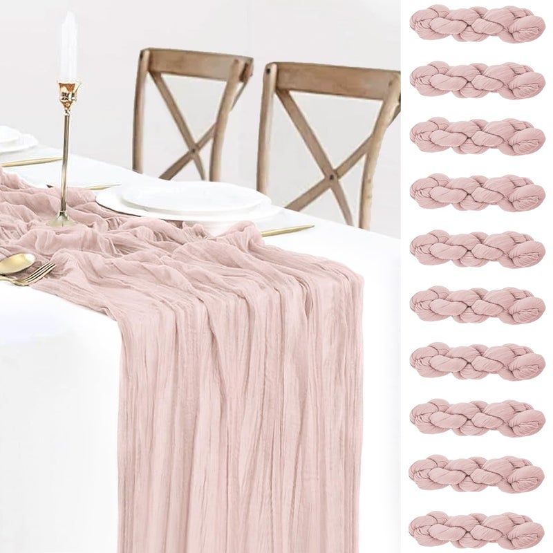BLUETOP 10 Pack Dusty Pink Cheesecloth Table Runners 10FT Summer Pink Table Runner Boho Gauze Cheese Cloth Table Runner for Wedding Baby Shower Birthday Party Home Decor