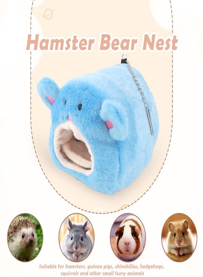 VTurboWay 2 Pcs Hamster Winter Warm House Bed Cotton Nest Cute Bear Designed with Bed Mat for Hamster Guinea Pig Chinchillas Hedgehog Squirrel and Other Small Furry Animals (Blue and Grey) - Image 3