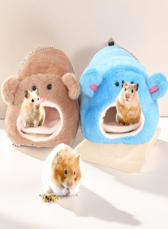 VTurboWay 2 Pcs Hamster Winter Warm House Bed Cotton Nest Cute Bear Designed with Bed Mat for Hamster Guinea Pig Chinchillas Hedgehog Squirrel and Other Small Furry Animals (Blue and Grey) - Image 1
