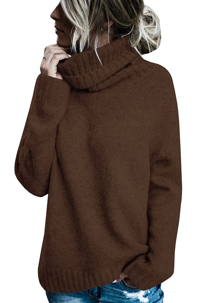 FISACE Womens Oversized Turtleneck Pullover Sweater Cable Knit Long Sleeve Sweater Tops A-Brown - Image 1