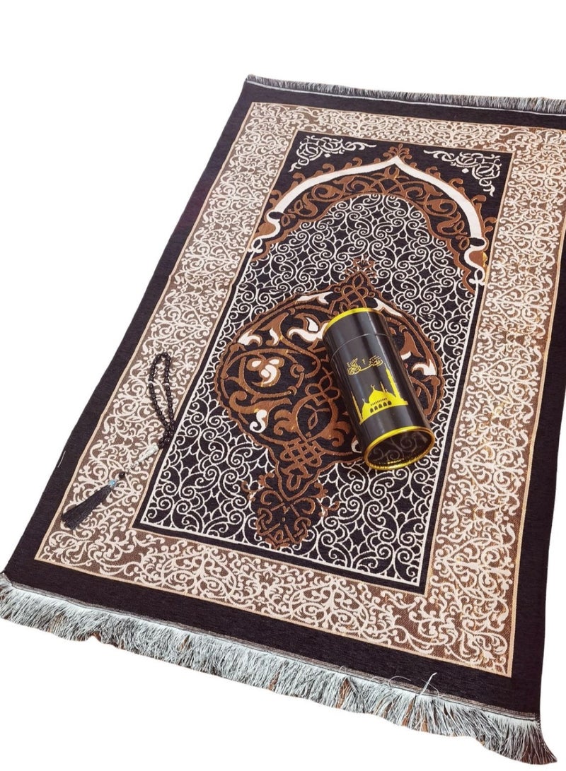 هويتك طقم سجادة صلاة مطرزة مع خرز وصندوق تخزين، أسود  - Image 2