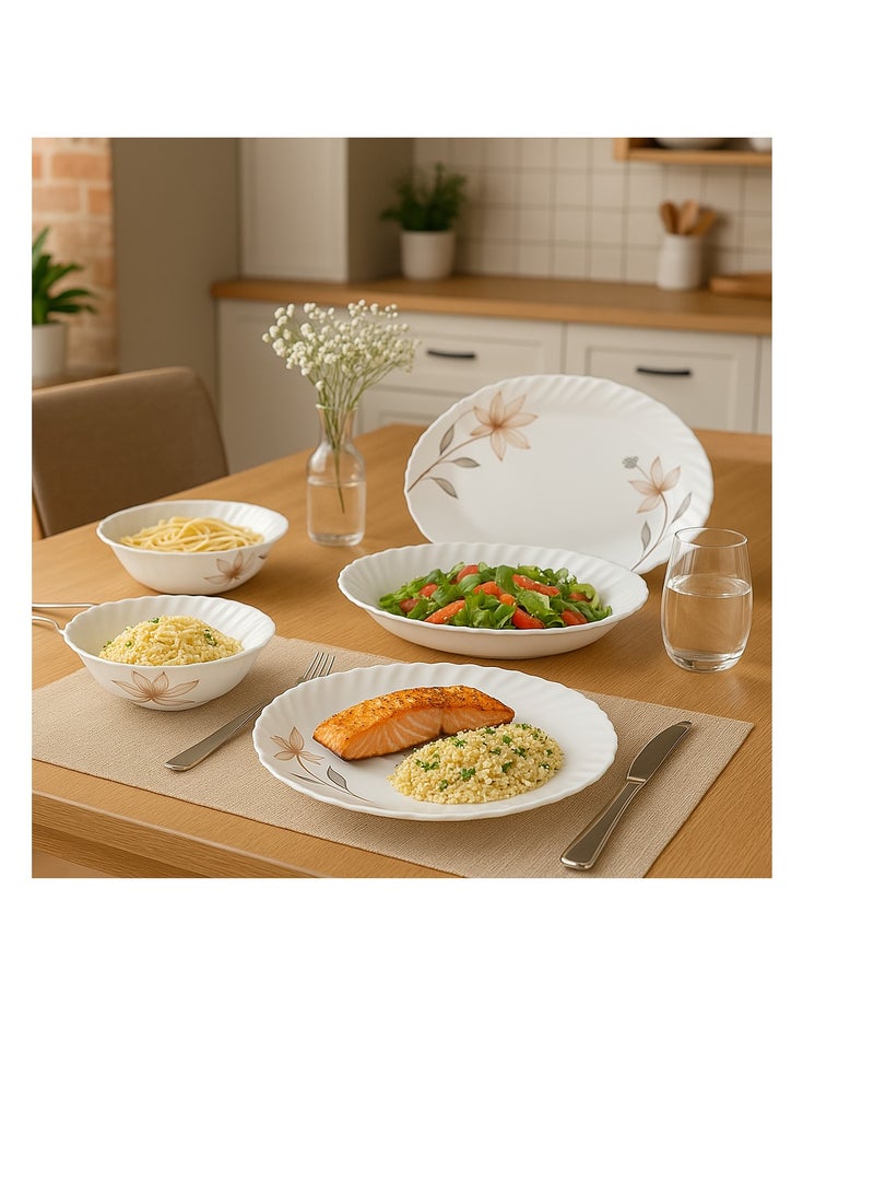 Royalford Opalware Dining Collection RF12686 Exquisite Floral Design 18-Piece Dinner Set 10.5” Plate,7.5” Plate,8.5” Soup Plate,5” Bowl,13.5” Oval Plate x 1pc,8” Bowl x 1p Multicolour - Image 2