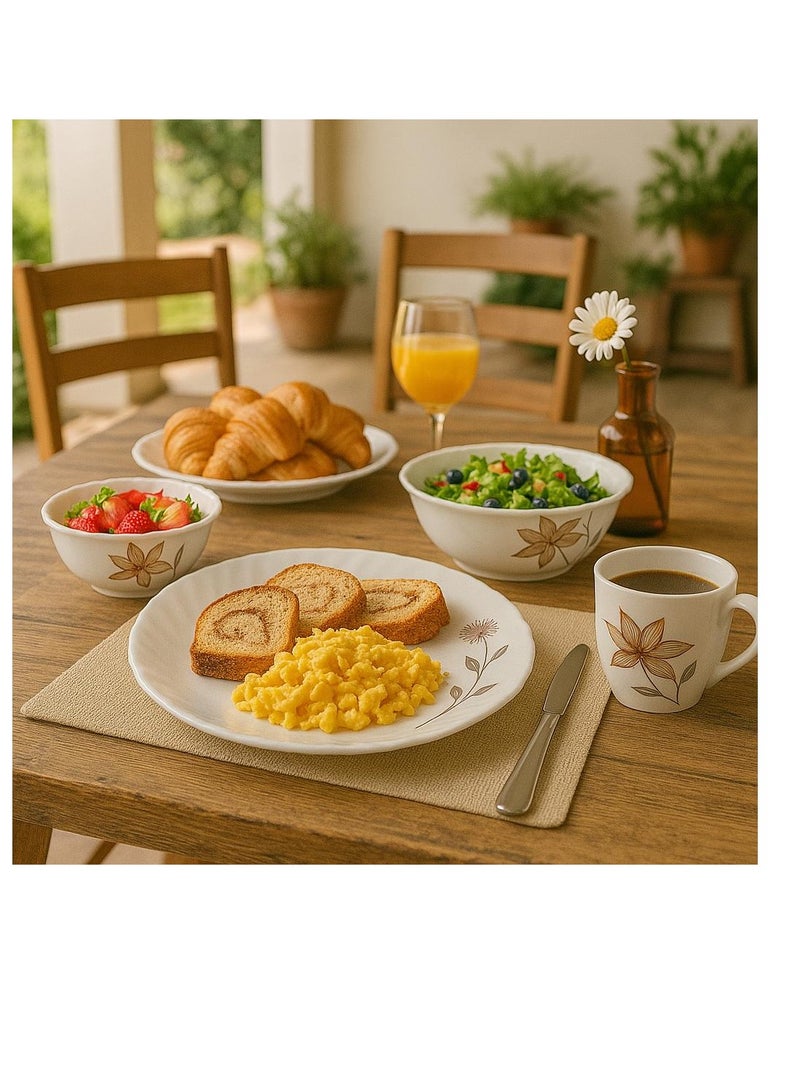 Royalford Opalware Dining Collection RF12686 Exquisite Floral Design 18-Piece Dinner Set 10.5” Plate,7.5” Plate,8.5” Soup Plate,5” Bowl,13.5” Oval Plate x 1pc,8” Bowl x 1p Multicolour - Image 3
