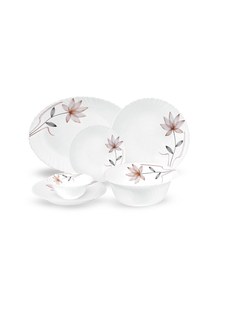 Royalford Opalware Dining Collection RF12686 Exquisite Floral Design 18-Piece Dinner Set 10.5” Plate,7.5” Plate,8.5” Soup Plate,5” Bowl,13.5” Oval Plate x 1pc,8” Bowl x 1p Multicolour - Image 1