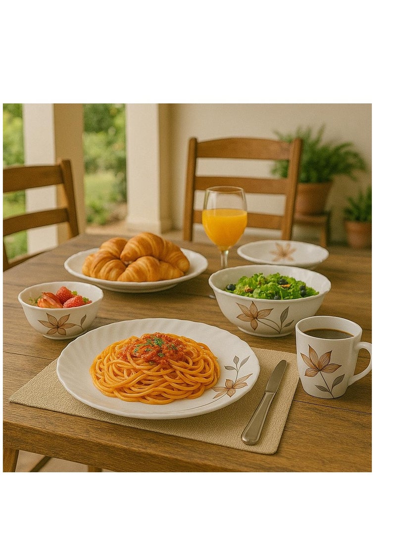 Royalford Opalware Dining Collection RF12686 Exquisite Floral Design 18-Piece Dinner Set 10.5” Plate,7.5” Plate,8.5” Soup Plate,5” Bowl,13.5” Oval Plate x 1pc,8” Bowl x 1p Multicolour - Image 5