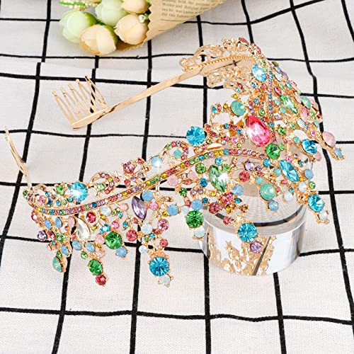 CURASA Baroque Tiaras multicolor crown for women birthday crown for girls vintage princess crown Rhinestone Headbands Queen crown for bridal wedding prom Halloween birthday party - Image 2