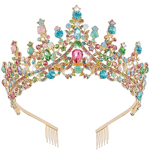 CURASA Baroque Tiaras multicolor crown for women birthday crown for girls vintage princess crown Rhinestone Headbands Queen crown for bridal wedding prom Halloween birthday party - Image 1