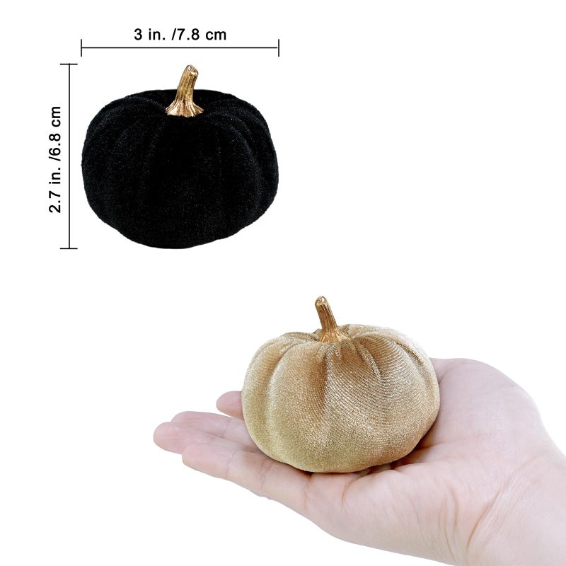 Winlyn 12 Pcs Small Assorted Faux Velvet Pumpkins Decorative Fabric Pumpkins in White Black Gray Taupe Foam Pumpkins 3"" for Farmhouse Fall Wedding Thanksgiving Halloween Table Centerpiece Mantel D?cor - Image 2