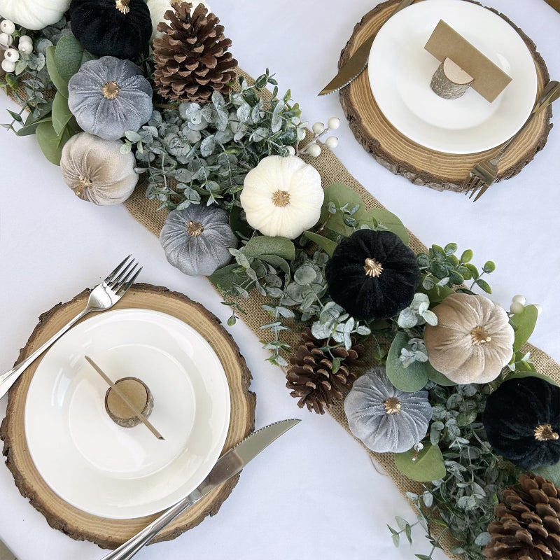 Winlyn 12 Pcs Small Assorted Faux Velvet Pumpkins Decorative Fabric Pumpkins in White Black Gray Taupe Foam Pumpkins 3"" for Farmhouse Fall Wedding Thanksgiving Halloween Table Centerpiece Mantel D?cor - Image 4