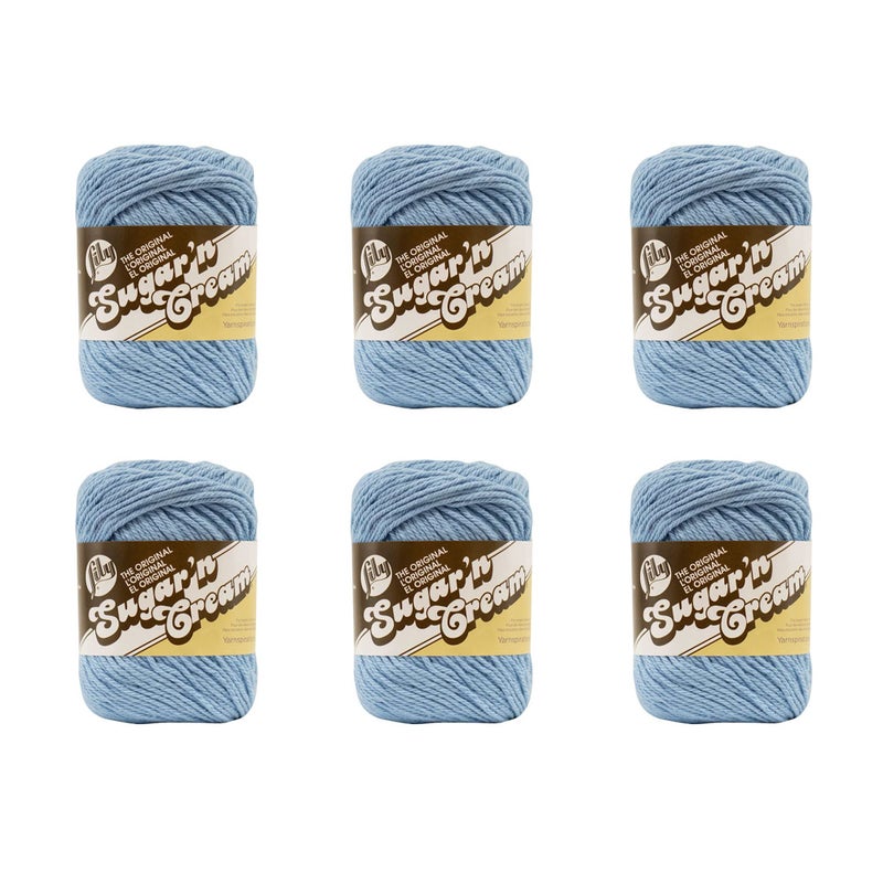 Lily Lily SugarN Cream Light Blue Yarn  6 Pack of 71g25oz  Cotton  4 Medium Worsted  120 Yards  KnittingCrochet