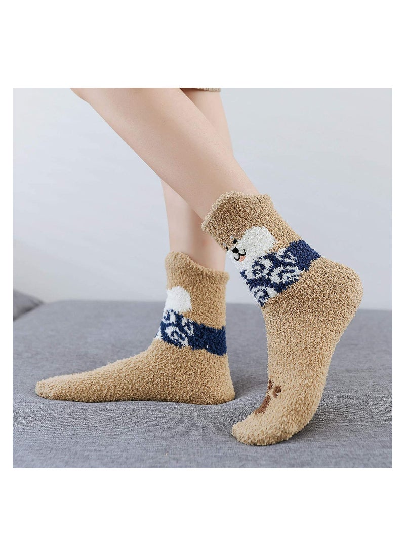 SYOSI - Womens Fuzzy Socks Winter Warm Soft Fluffy Slipper Socks C ute Animal Crew Sock Sleeping Bed Cozy Socks,5 Pairs - Image 1