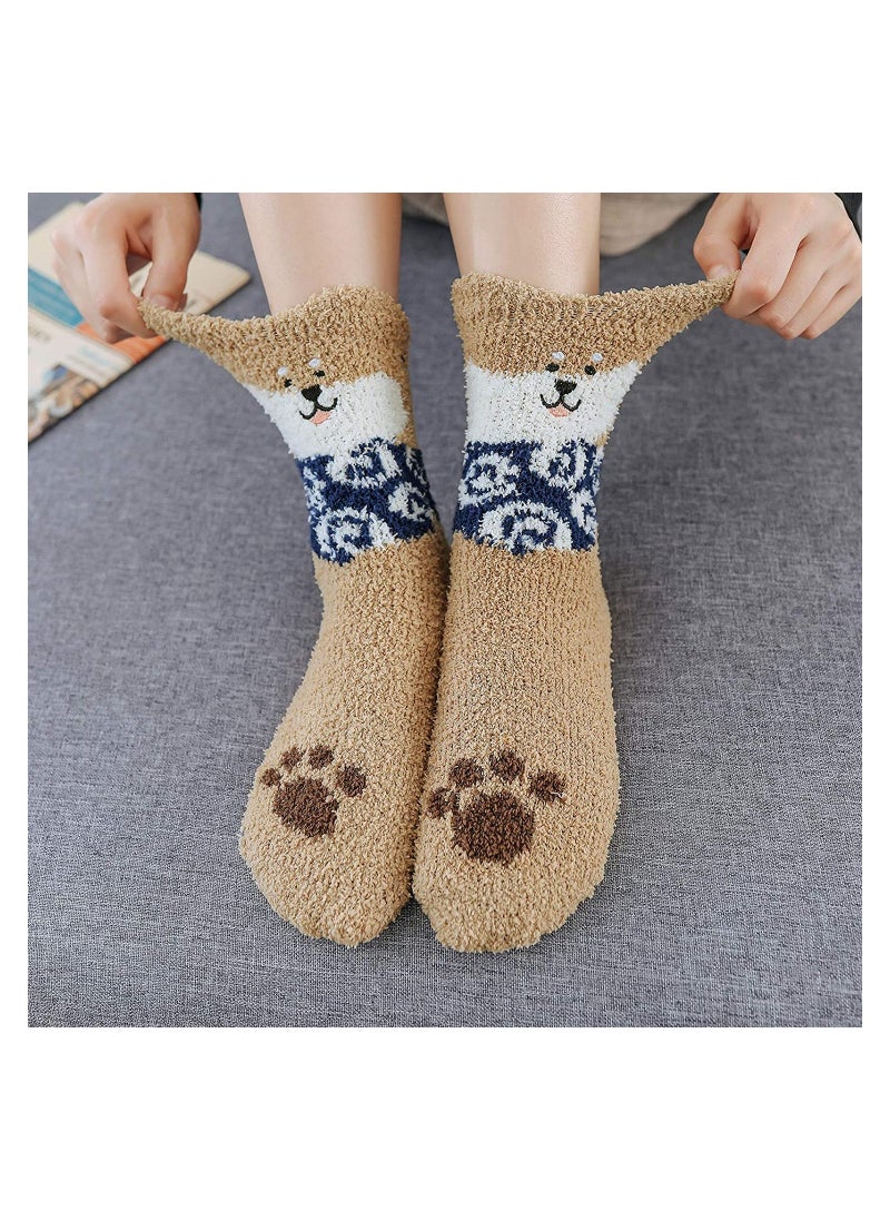 SYOSI - Womens Fuzzy Socks Winter Warm Soft Fluffy Slipper Socks C ute Animal Crew Sock Sleeping Bed Cozy Socks,5 Pairs - Image 1