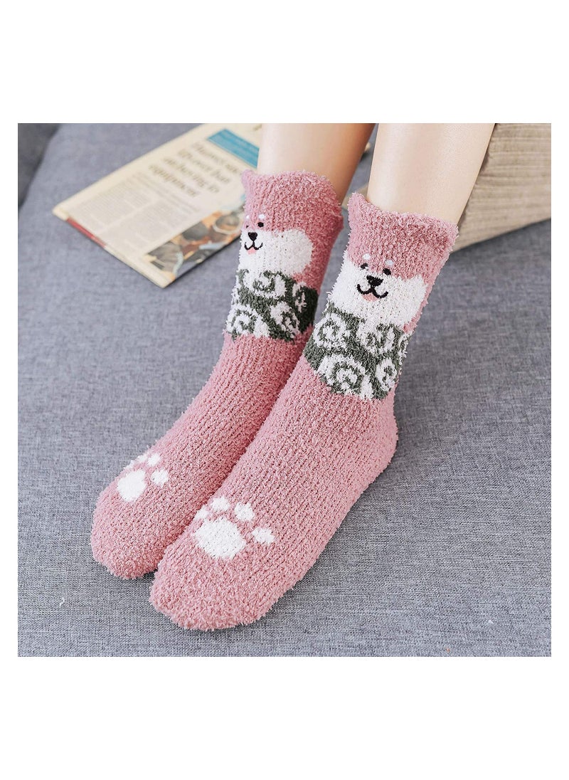 SYOSI - Womens Fuzzy Socks Winter Warm Soft Fluffy Slipper Socks C ute Animal Crew Sock Sleeping Bed Cozy Socks,5 Pairs - Image 1