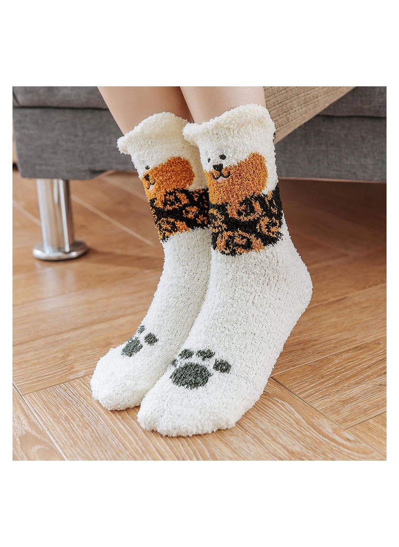 SYOSI - Womens Fuzzy Socks Winter Warm Soft Fluffy Slipper Socks C ute Animal Crew Sock Sleeping Bed Cozy Socks,5 Pairs - Image 1