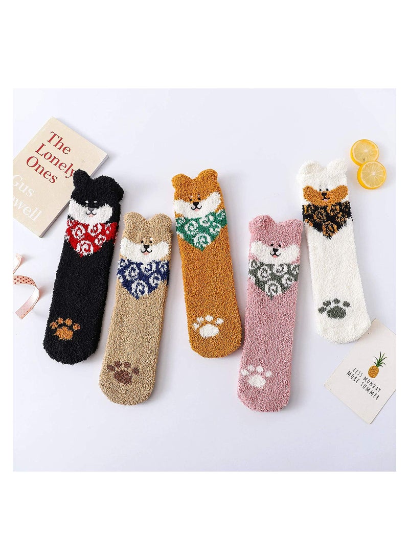 SYOSI - Womens Fuzzy Socks Winter Warm Soft Fluffy Slipper Socks C ute Animal Crew Sock Sleeping Bed Cozy Socks,5 Pairs - Image 1
