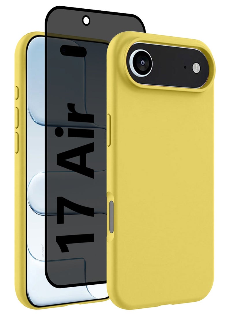 CATANES 2 Packs Silicone Protective Phone Case for iPhone 17 Air - Soft Anti-Scratch Microfiber Lining Ultra Slim Drop Protection Phone Cover with Privacy Screen Protector - Yellow