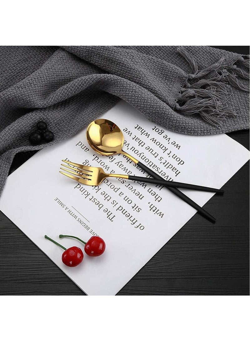 CATANES 6Piece Royal Spoons Black Gold Flatware Matte Black Handle 18/10 Stainless Steel Dinner Spoon Camping Cutlery Silverware Travel Utensils Set Tableware - Image 3