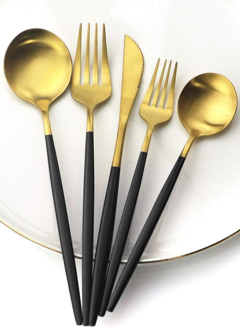 CATANES 6Piece Royal Spoons Black Gold Flatware Matte Black Handle 18/10 Stainless Steel Dinner Spoon Camping Cutlery Silverware Travel Utensils Set Tableware - Image 4