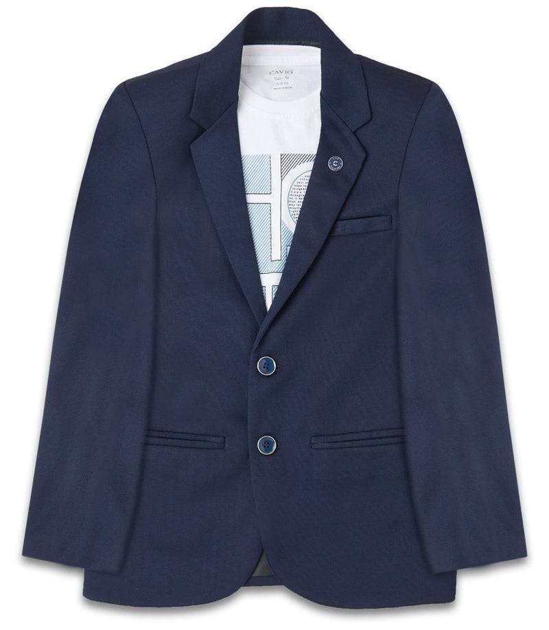 CAVIO Boys Navy Regular Fit Printed Cotton Blazer and T-Shirt - Image 1