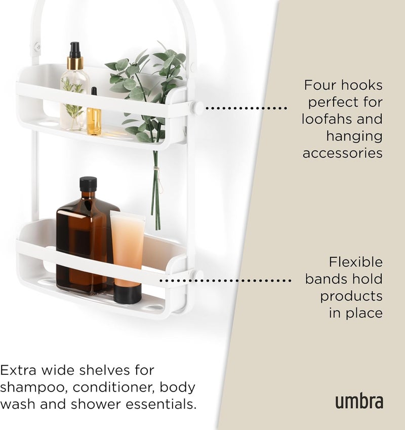 UMBRA Sand resistant Flex Hanging Shower Caddy with 2 Shelves, Bathtub Shelf and Bathroom Organizer, White Multi-market matching options - Image 5
