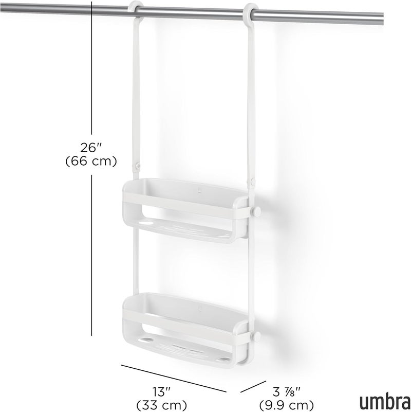 UMBRA Sand resistant Flex Hanging Shower Caddy with 2 Shelves, Bathtub Shelf and Bathroom Organizer, White Multi-market matching options - Image 3
