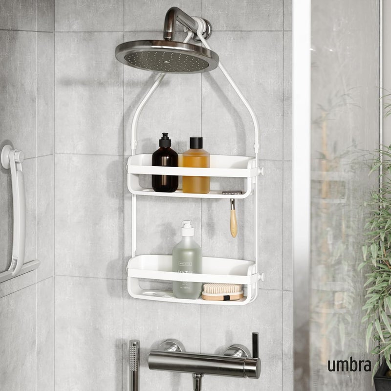 UMBRA Sand resistant Flex Hanging Shower Caddy with 2 Shelves, Bathtub Shelf and Bathroom Organizer, White Multi-market matching options - Image 2
