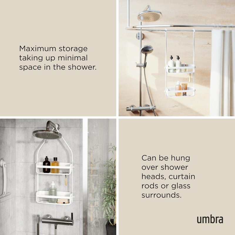 UMBRA Sand resistant Flex Hanging Shower Caddy with 2 Shelves, Bathtub Shelf and Bathroom Organizer, White Multi-market matching options - Image 4