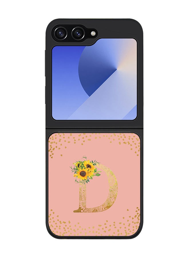 Stylizedd Rugged Black edge case for Samsung Galaxy Z Flip7 FE, Slim fit Case Cover - Custom Monogram Initial Letter Floral Pattern Alphabet - D (Rose Pink ) - Image 1