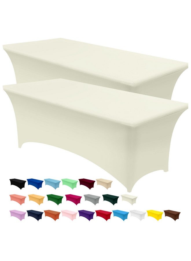 Utopia Kitchen Spandex Tablecloth 2 Pack [8FT, Ivory] Tight, Fitted, Washable and Wrinkle Resistant Stretch Table Cloth Rectangle Cover for Trade Show, Weddings & Parties [96Lx30Wx30H Inch] - Image 1