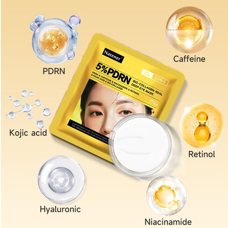 Natener 8 Pairs 5% PDRN Under Eye Patches, 6-in-1 Bio-Collagen 360Â° Eye Patches for puffy eyes, dark circles & Wrinkle | 2% Caffeine, Kojic acid, Retinol, Hyaluronic, Niacinamide | Korean Eye Care - Image 3
