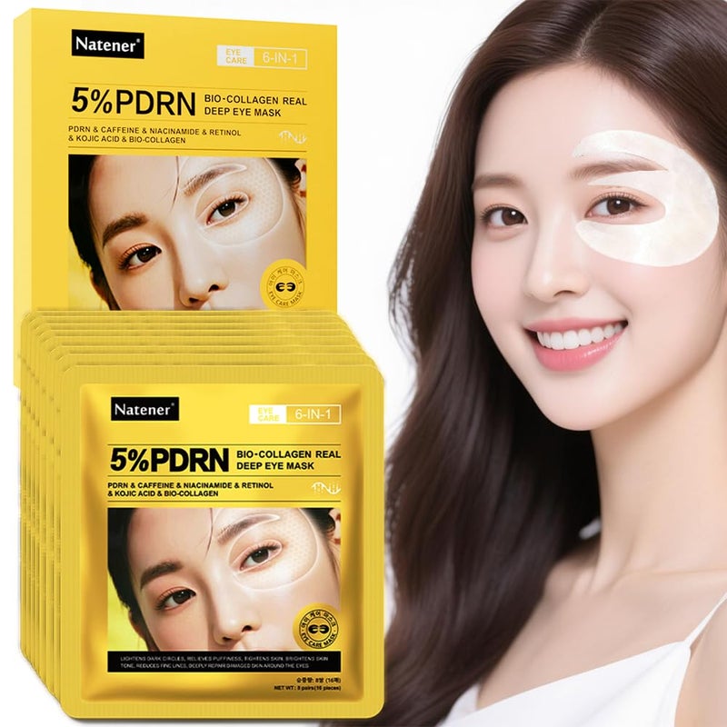 Natener 8 Pairs 5% PDRN Under Eye Patches, 6-in-1 Bio-Collagen 360Â° Eye Patches for puffy eyes, dark circles & Wrinkle | 2% Caffeine, Kojic acid, Retinol, Hyaluronic, Niacinamide | Korean Eye Care - Image 1