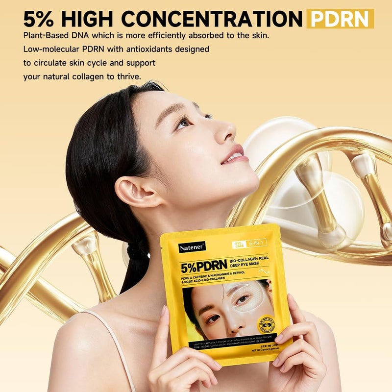 Natener 8 Pairs 5% PDRN Under Eye Patches, 6-in-1 Bio-Collagen 360Â° Eye Patches for puffy eyes, dark circles & Wrinkle | 2% Caffeine, Kojic acid, Retinol, Hyaluronic, Niacinamide | Korean Eye Care - Image 5
