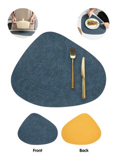 Fazza 2 Pcs Faux Leather Placemats Set, Washable, Easy Clean Vinyl Placemats, Heat Resistant PVC Place Mats (Blue&Yellow)  - Image 1
