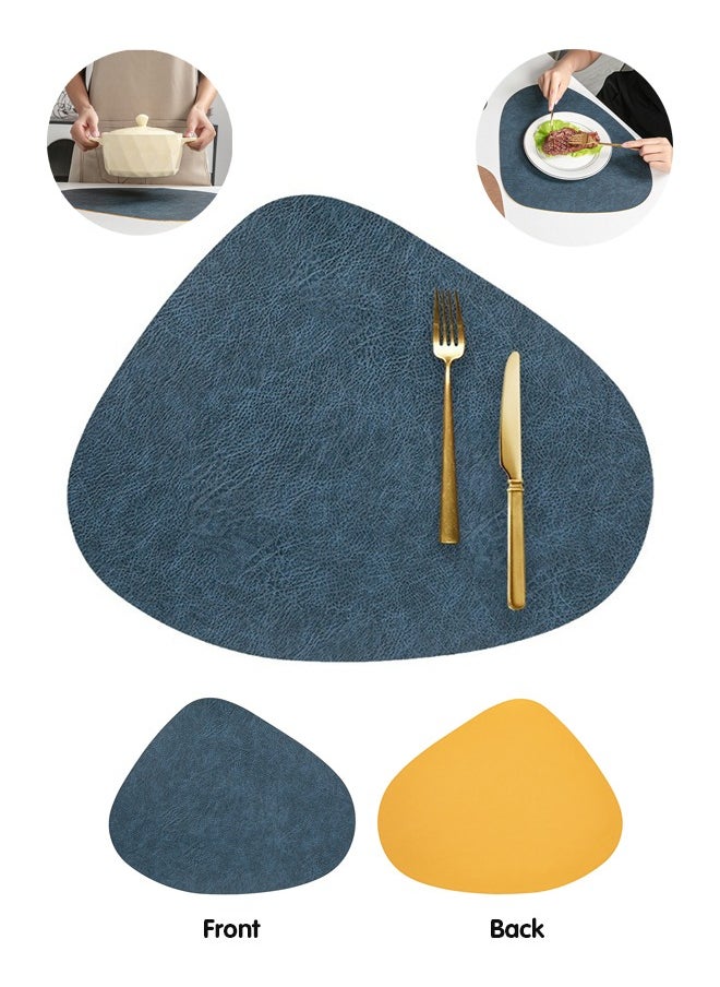 Fazza 2 Pcs Faux Leather Placemats Set, Washable, Easy Clean Vinyl Placemats, Heat Resistant PVC Place Mats (Blue&Yellow)  - Image 1