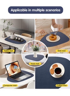 Fazza 2 Pcs Faux Leather Placemats Set, Washable, Easy Clean Vinyl Placemats, Heat Resistant PVC Place Mats (Blue&Yellow)  - Image 5