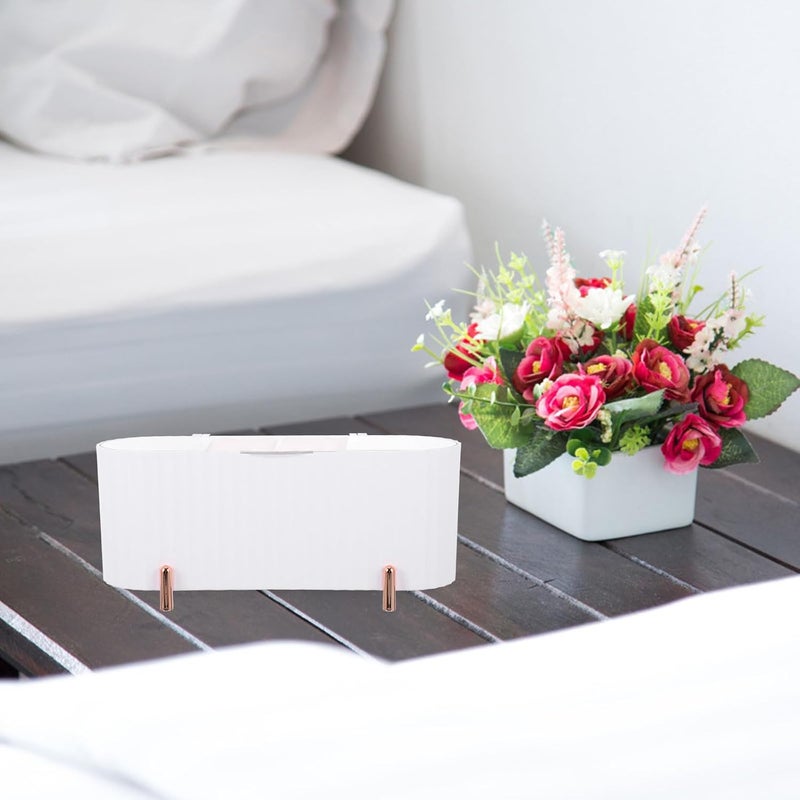 SHOWERORO Makeup Organizer Box with Lid, 4-compartment Hairpin Container and Cotton Pads Dispenser, White Plastic Cosmetic Storage for Bathroom and Vanity Counter - Image 4