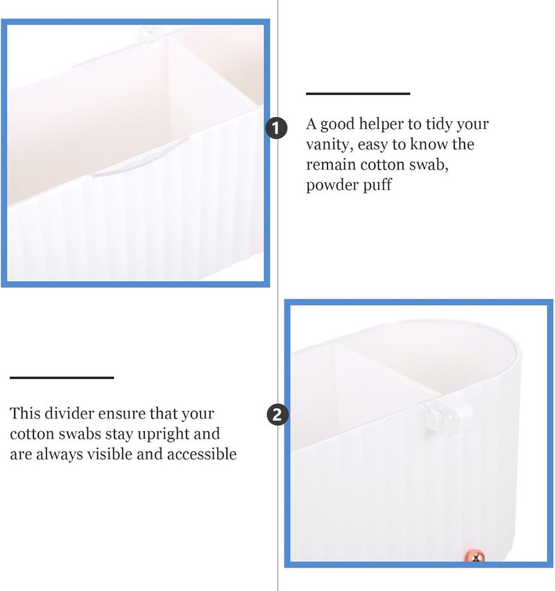 SHOWERORO Makeup Organizer Box with Lid, 4-compartment Hairpin Container and Cotton Pads Dispenser, White Plastic Cosmetic Storage for Bathroom and Vanity Counter - Image 3
