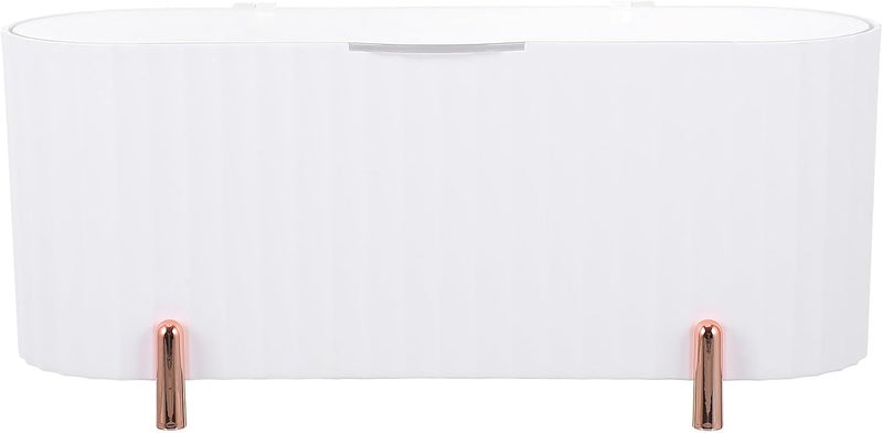 SHOWERORO Makeup Organizer Box with Lid, 4-compartment Hairpin Container and Cotton Pads Dispenser, White Plastic Cosmetic Storage for Bathroom and Vanity Counter - Image 1